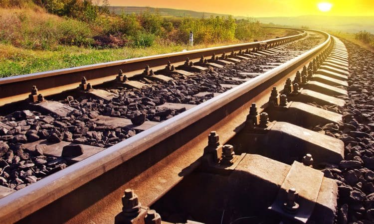 Sunlight hits the tracks.