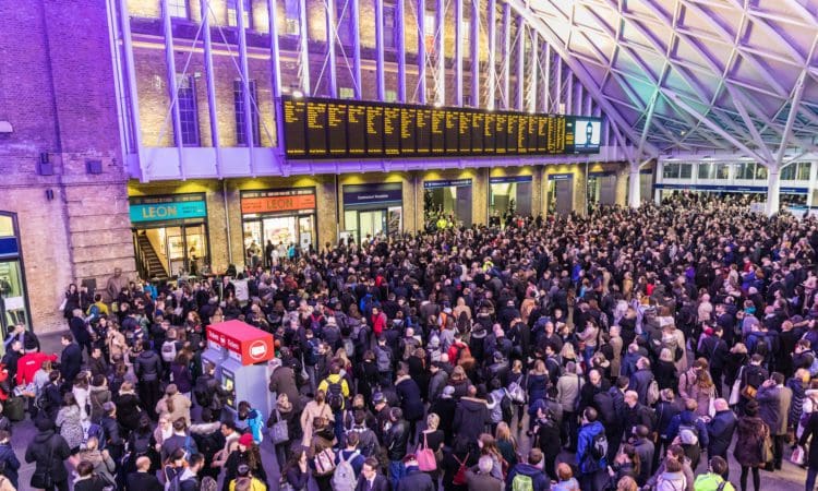 Crowded Kings Cross station in London