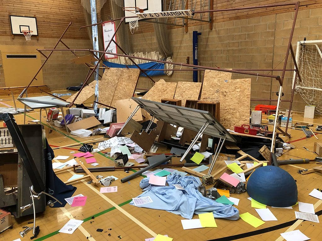 A scene of devastation: The P & D Marsh Models stand after the attack. Photo: P & D MARSH