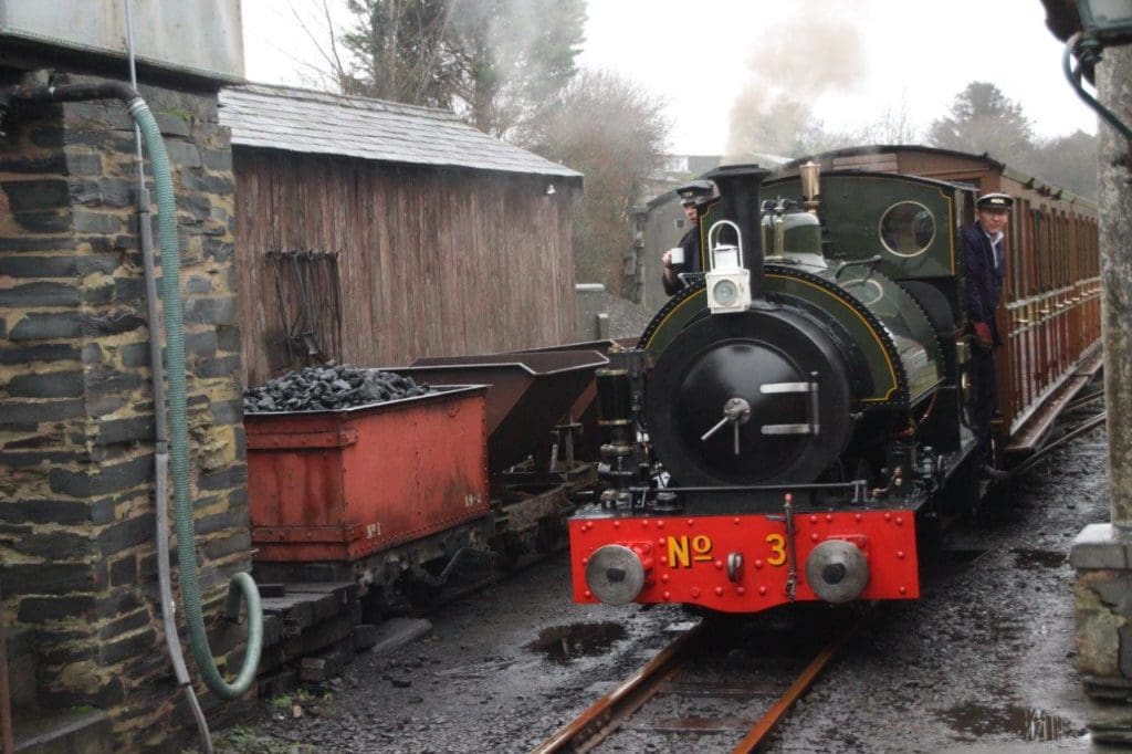 Former Corris Railway 0-4-2ST No. 3 Sir Haydn is seen slowing to stop at Pendre station on December 29, 2018. GARETH EVANS