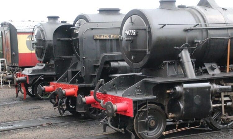 The North Norfolk Railway is among the lines returning to action in July. LNER B12 No. 8572, BR 9F No. 92203 Black Prince and WD 2-10-0 No. 90775 are seen outside Weybourne shed on September 28, 2019: GARETH EVANS