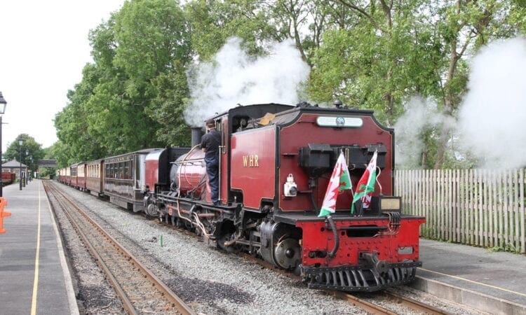 Pic caption: Welsh Highland NGG16 ‘Garratt’ No. 138 at Dinas station on June 14, 2019 about to depart for Caernarfon.